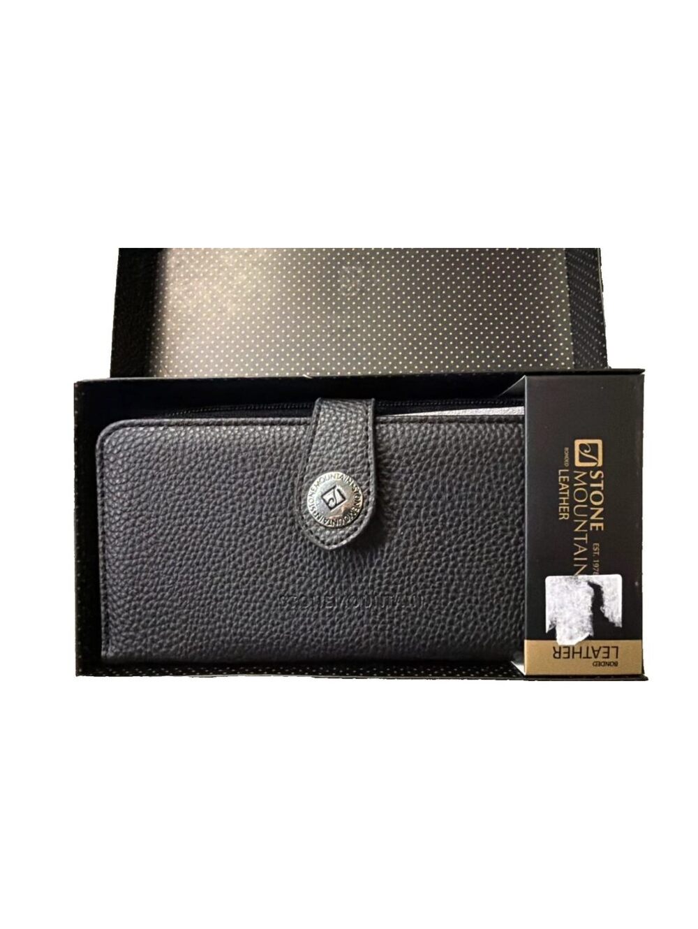 Stone Mountain Womens Black Bonded Leather Checkbook Wallet Clutch Organizer New